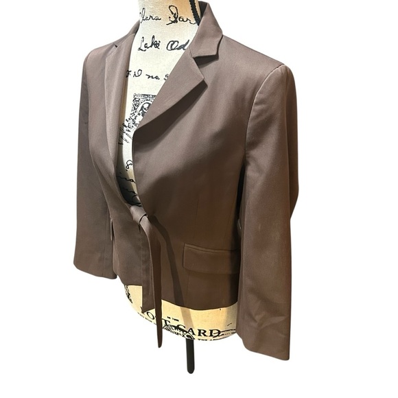 BCBGMaxAzria Cropped Open Tie Front Blazer Copper Brown Sz Medium - Picture 3 of 15